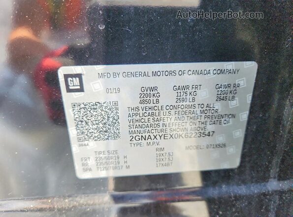 2GNAXYEX0K6223547 2019 CHEVROLET EQUINOX Black Панорамний вид салону 360°