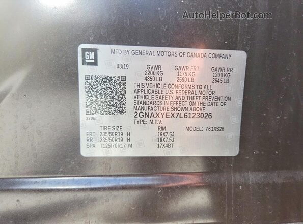 2GNAXYEX7L6123026 2020 CHEVROLET EQUINOX Коричневый Вид наклейки с VIN-кодом