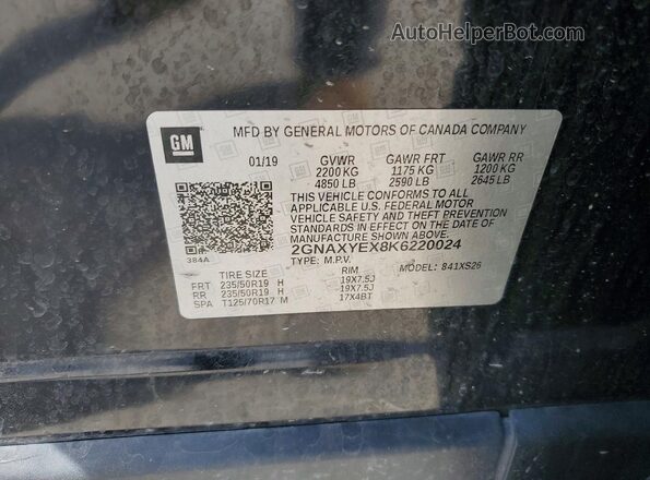 2GNAXYEX8K6220024 2019 CHEVROLET EQUINOX Black Vista de la etiqueta del VIN