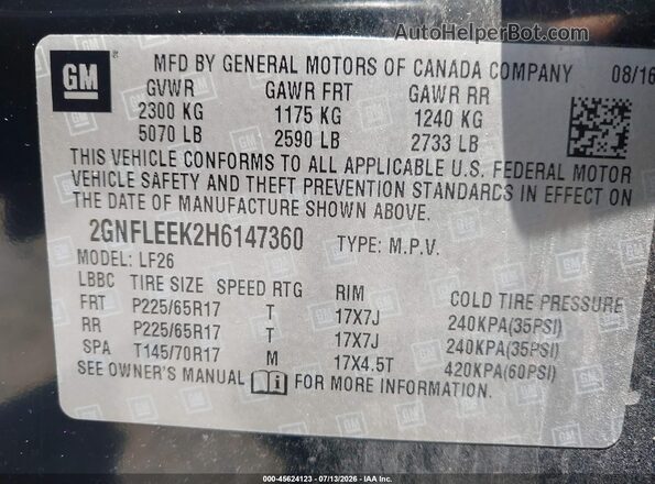 2GNFLEEK2H6147360 2017 CHEVROLET EQUINOX Black Вид підкапотного простору