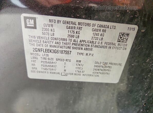 2GNFLEEK3G6187557 2016 CHEVROLET EQUINOX Gray VIN կոդի պիտակի տեսք