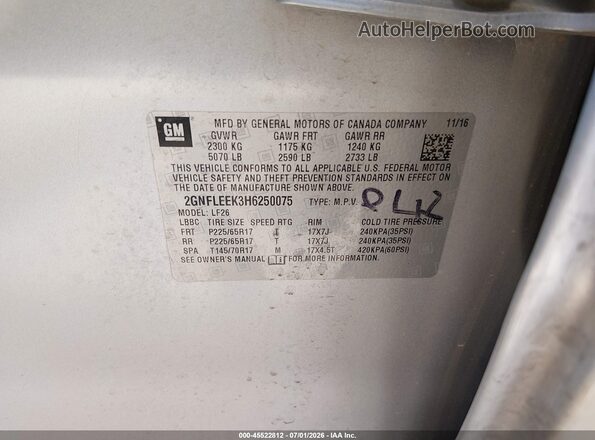 2GNFLEEK3H6250075 2017 CHEVROLET EQUINOX Silver Engine compartment view