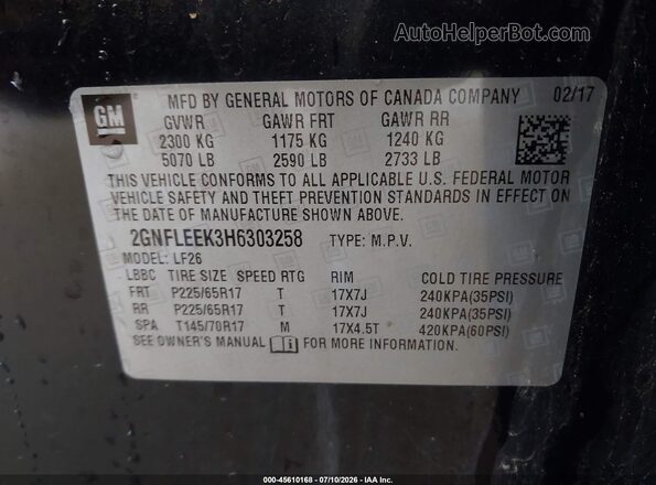 2GNFLEEK3H6303258 2017 CHEVROLET EQUINOX Dark Blue Շարժիչի բաժամունքի տեսք