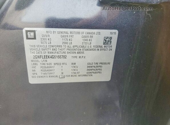 2GNFLEEK4G6166782 2016 CHEVROLET EQUINOX Black VIN sticker view