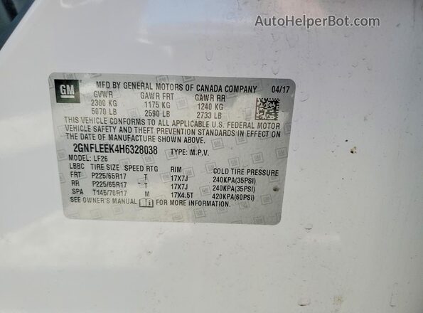 2GNFLEEK4H6328038 2017 CHEVROLET EQUINOX White Vista interior de 360 grados