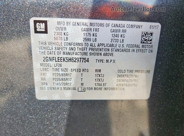 2GNFLEEK5H6297754 2017 CHEVROLET EQUINOX Gray VIN კოდის სტიკერის ხედი