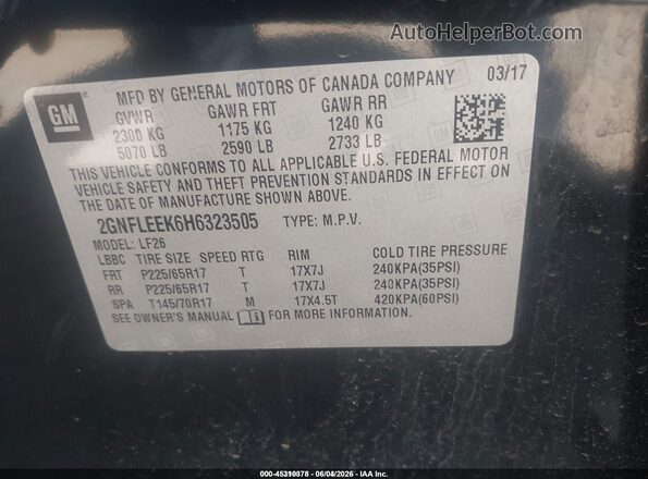 2GNFLEEK6H6323505 2017 CHEVROLET EQUINOX Black Вид підкапотного простору
