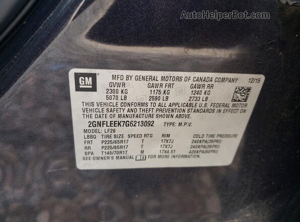 2GNFLEEK7G6213092 2016 CHEVROLET EQUINOX Gray VIN sticker view