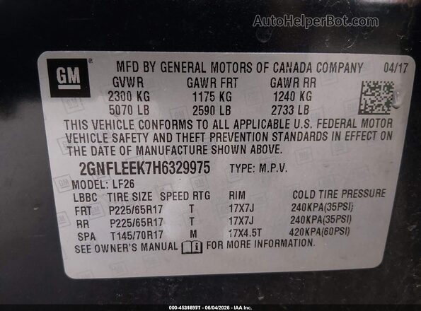 2GNFLEEK7H6329975 2017 CHEVROLET EQUINOX Blue Շարժիչի բաժամունքի տեսք