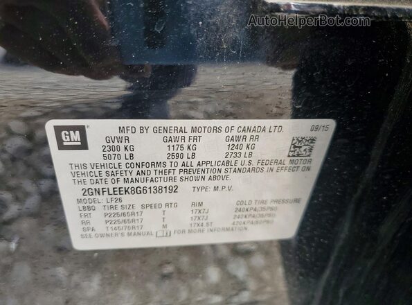 2GNFLEEK8G6138192 2016 CHEVROLET EQUINOX Black VIN კოდის სტიკერის ხედი