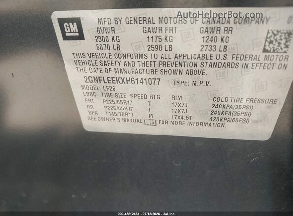 2GNFLEEKXH6141077 2017 CHEVROLET EQUINOX Gray Engine compartment view