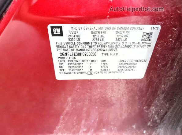 2GNFLFE30H6250856 2017 CHEVROLET EQUINOX Burgundy VIN კოდის სტიკერის ხედი