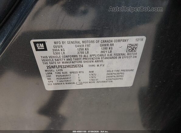 2GNFLFE32H6256724 2017 CHEVROLET EQUINOX Gray Вид підкапотного простору