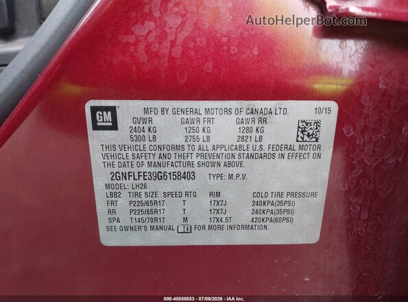 2GNFLFE39G6158403 2016 CHEVROLET EQUINOX Maroon Engine compartment view