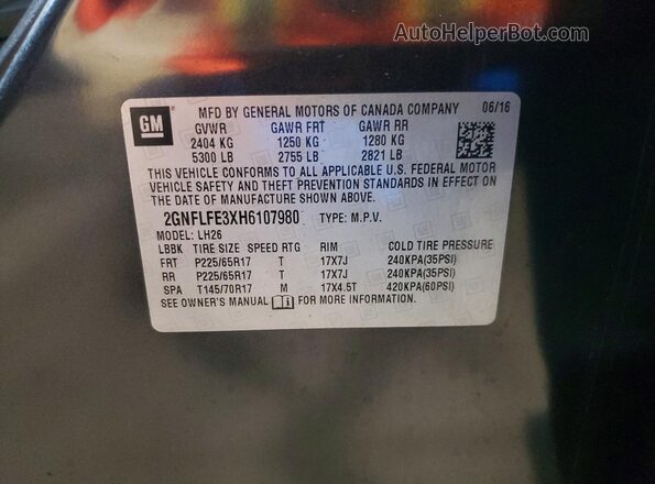 2GNFLFE3XH6107980 2017 CHEVROLET EQUINOX Charcoal Вид наклейки з VIN-кодом