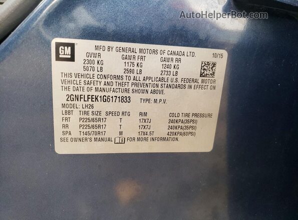 2GNFLFEK1G6171833 2016 CHEVROLET EQUINOX Blue Սալոնի 360 աստիճան տեսք