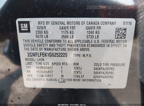 2GNFLFEK1G6252220 2016 CHEVROLET EQUINOX Black Շարժիչի բաժամունքի տեսք