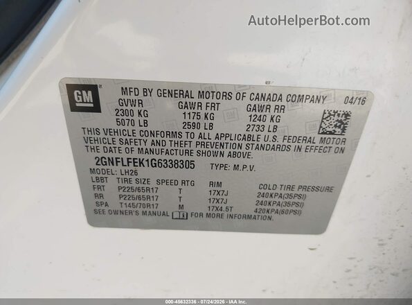 2GNFLFEK1G6338305 2016 CHEVROLET EQUINOX Белый Вид подкапотного пространства