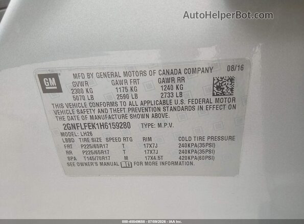 2GNFLFEK1H6159280 2017 CHEVROLET EQUINOX Silver Շարժիչի բաժամունքի տեսք