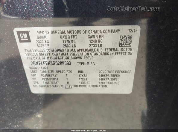 2GNFLFEK3G6209093 2016 CHEVROLET EQUINOX Черный Вид подкапотного пространства