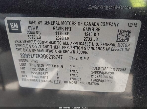 2GNFLFEK3G6218747 2016 CHEVROLET EQUINOX Black Вид підкапотного простору
