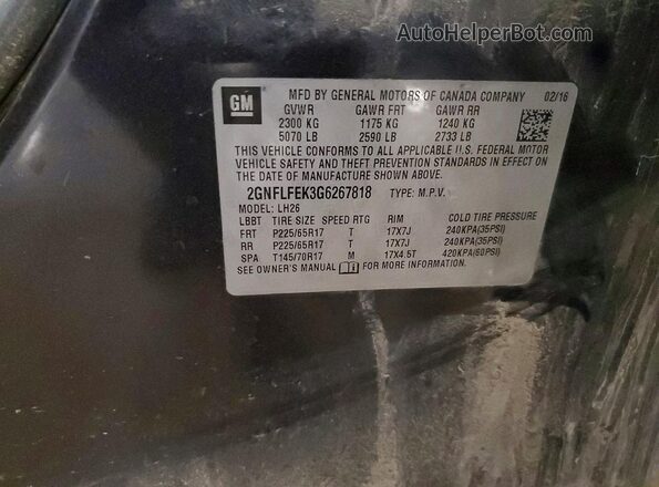 2GNFLFEK3G6267818 2016 CHEVROLET EQUINOX Gray VIN կոդի պիտակի տեսք