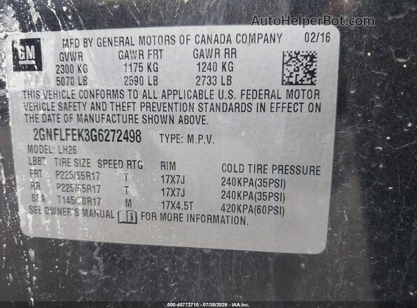 2GNFLFEK3G6272498 2016 CHEVROLET EQUINOX Черный Вид подкапотного пространства