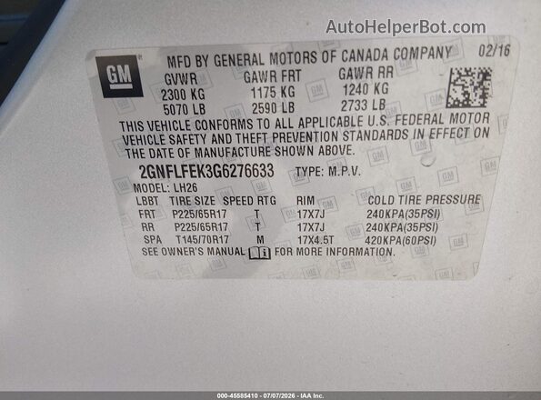 2GNFLFEK3G6276633 2016 CHEVROLET EQUINOX Silver Vista del compartimento del motor