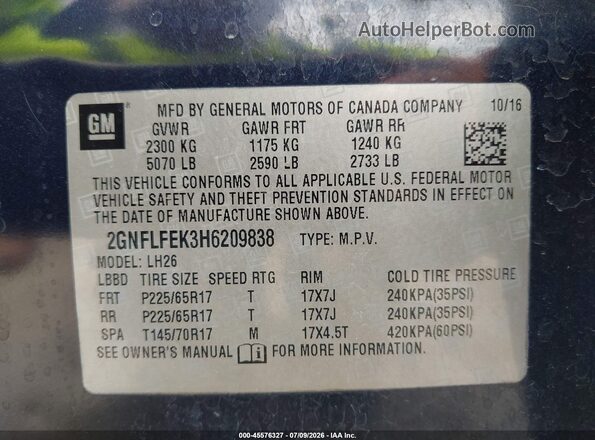 2GNFLFEK3H6209838 2017 CHEVROLET EQUINOX Dark Blue Widok komory silnika