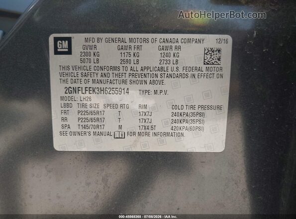 2GNFLFEK3H6255914 2017 CHEVROLET EQUINOX Gray Вид підкапотного простору