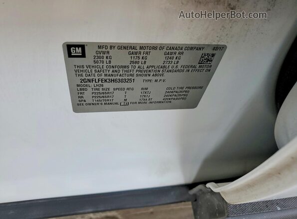 2GNFLFEK3H6303251 2017 CHEVROLET EQUINOX White Vista del compartimento del motor