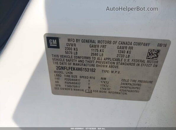2GNFLFEK4H6153182 2017 CHEVROLET EQUINOX White Widok komory silnika