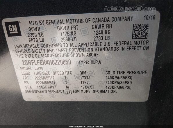 2GNFLFEK4H6220850 2017 CHEVROLET EQUINOX Black ძრავის განყოფილების ხედი