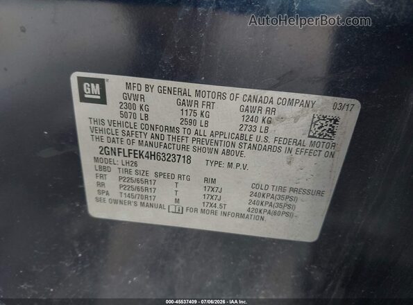 2GNFLFEK4H6323718 2017 CHEVROLET EQUINOX Dark Blue ძრავის განყოფილების ხედი