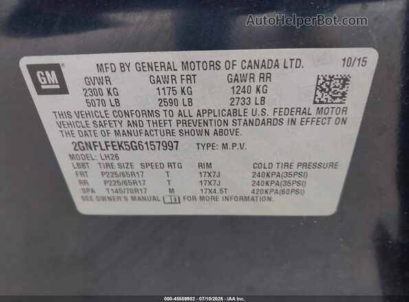 2GNFLFEK5G6157997 2016 CHEVROLET EQUINOX Blue Widok komory silnika