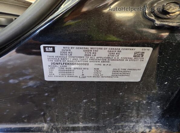 2GNFLFEK5G6300320 2016 CHEVROLET EQUINOX Black Widok naklejki z numerem VIN