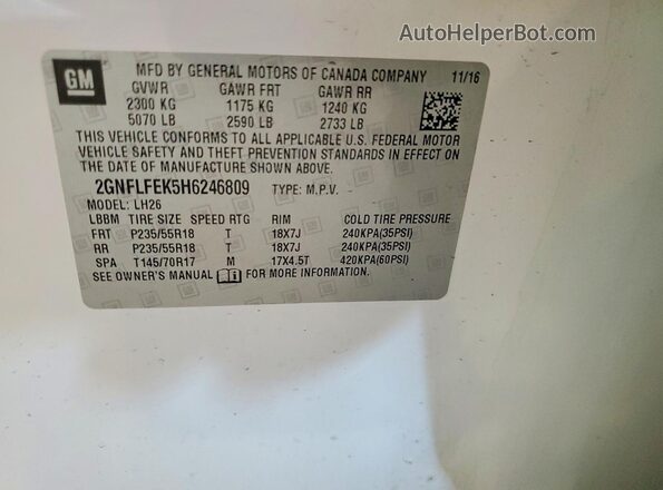2GNFLFEK5H6246809 2017 CHEVROLET EQUINOX Beige VIN sticker view