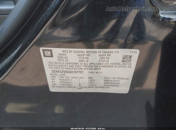 2GNFLFEK6G6187767 2016 CHEVROLET EQUINOX Black Вид підкапотного простору