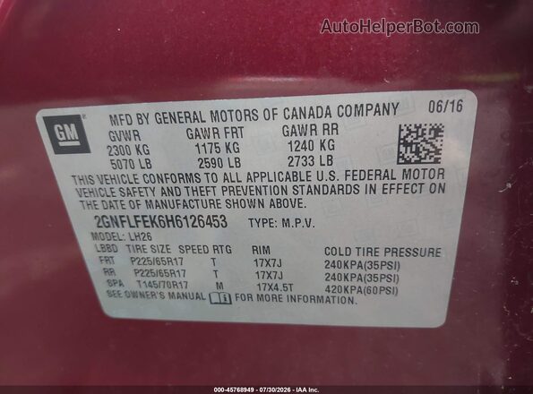 2GNFLFEK6H6126453 2017 CHEVROLET EQUINOX Красный Вид подкапотного пространства