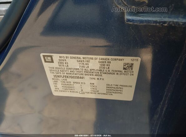 2GNFLFEK7G6206441 2016 CHEVROLET EQUINOX Blue Շարժիչի բաժամունքի տեսք