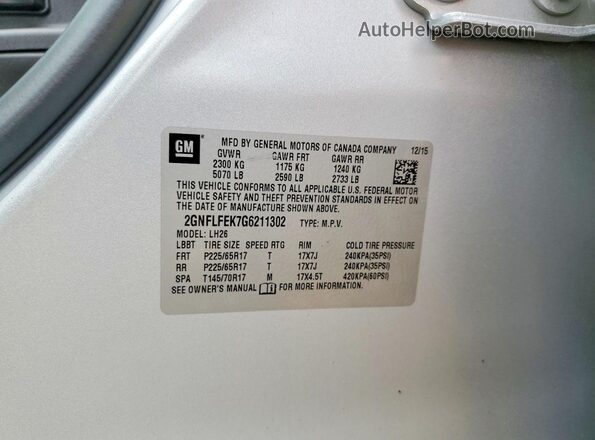 2GNFLFEK7G6211302 2016 CHEVROLET EQUINOX Серебряный Вид наклейки с VIN-кодом