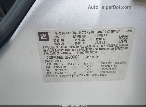 2GNFLFEK7G6286999 2016 CHEVROLET EQUINOX Silver Vista del compartimento del motor