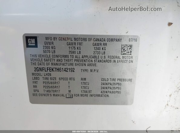 2GNFLFEK7H6142192 2017 CHEVROLET EQUINOX Белый Вид подкапотного пространства