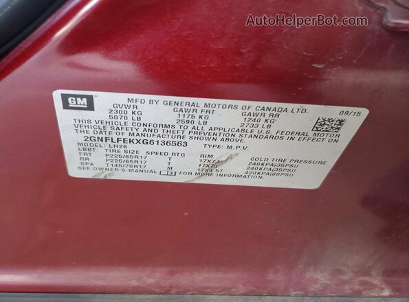 2GNFLFEKXG6136563 2016 CHEVROLET EQUINOX Maroon VIN sticker view