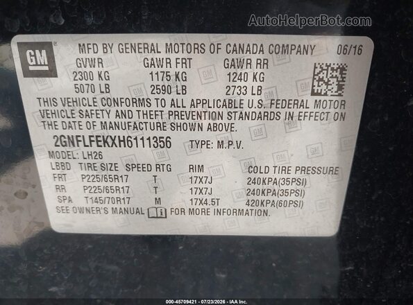 2GNFLFEKXH6111356 2017 CHEVROLET EQUINOX Black ძრავის განყოფილების ხედი