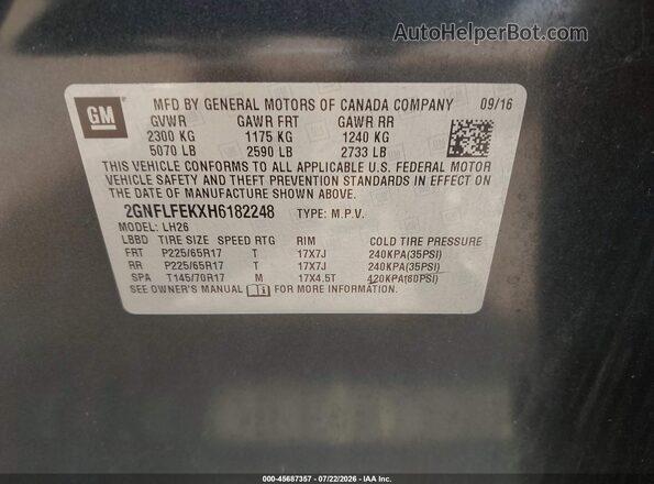 2GNFLFEKXH6182248 2017 CHEVROLET EQUINOX Gray ძრავის განყოფილების ხედი