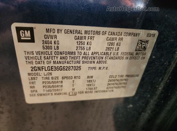 2GNFLGE36G6287026 2016 CHEVROLET EQUINOX Blue Widok naklejki z numerem VIN