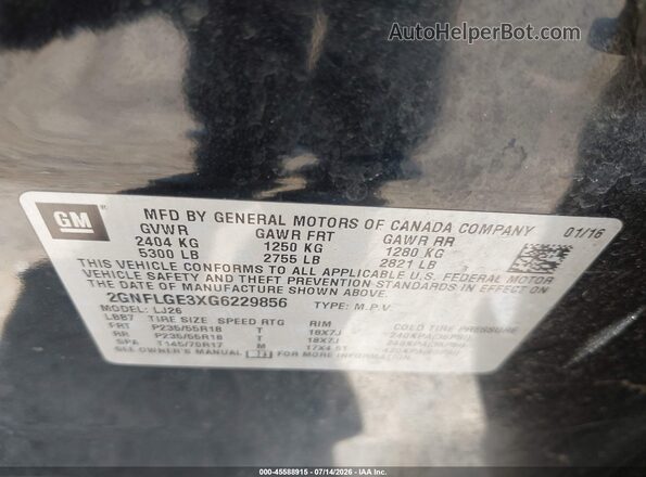 2GNFLGE3XG6229856 2016 CHEVROLET EQUINOX Black Вид підкапотного простору