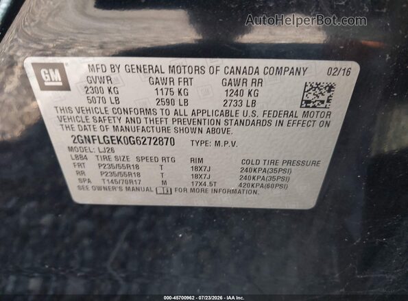2GNFLGEK0G6272870 2016 CHEVROLET EQUINOX Black Widok komory silnika