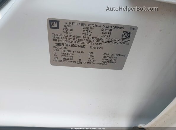 2GNFLGEK2G6214792 2016 CHEVROLET EQUINOX White Engine compartment view